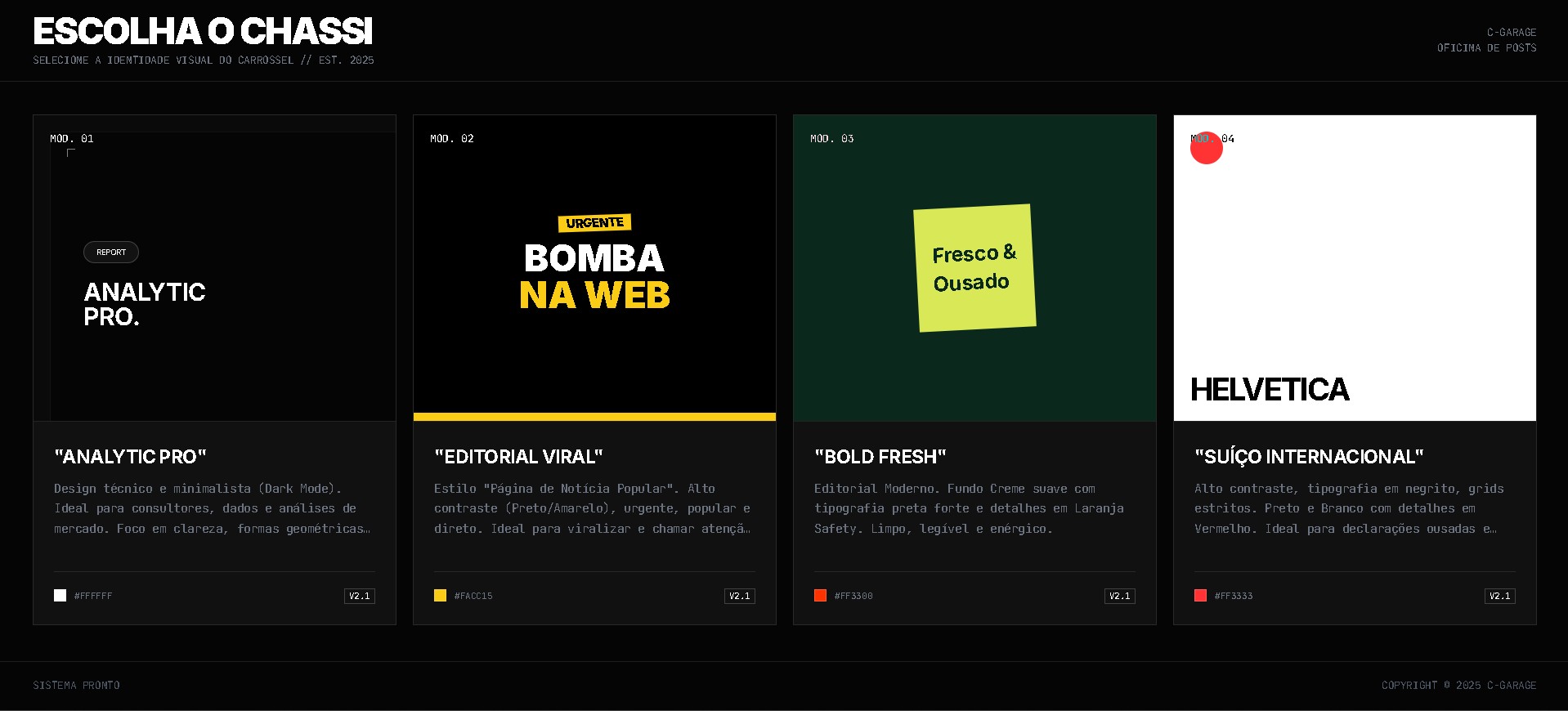 Seleção de templates na C-Garage