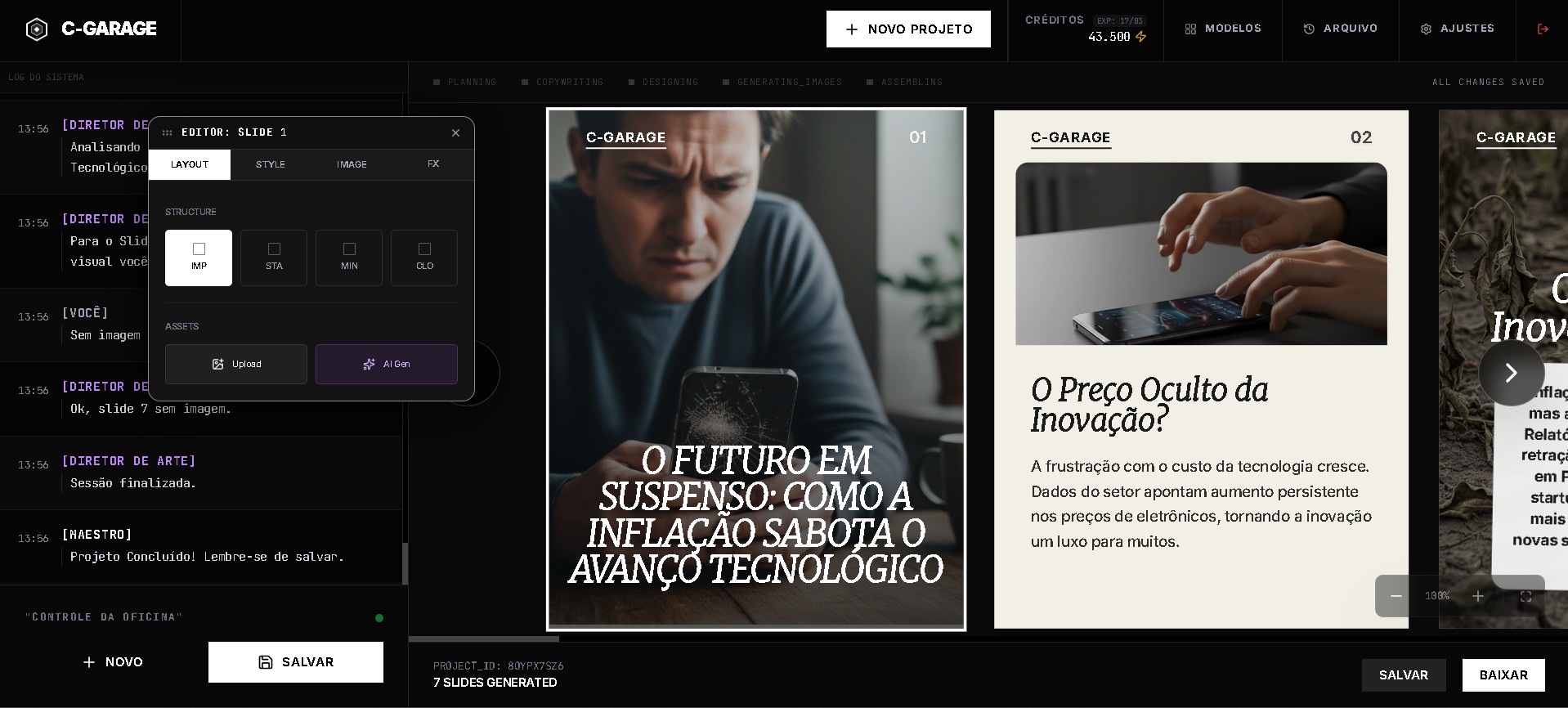 Editor de carrossel na C-Garage